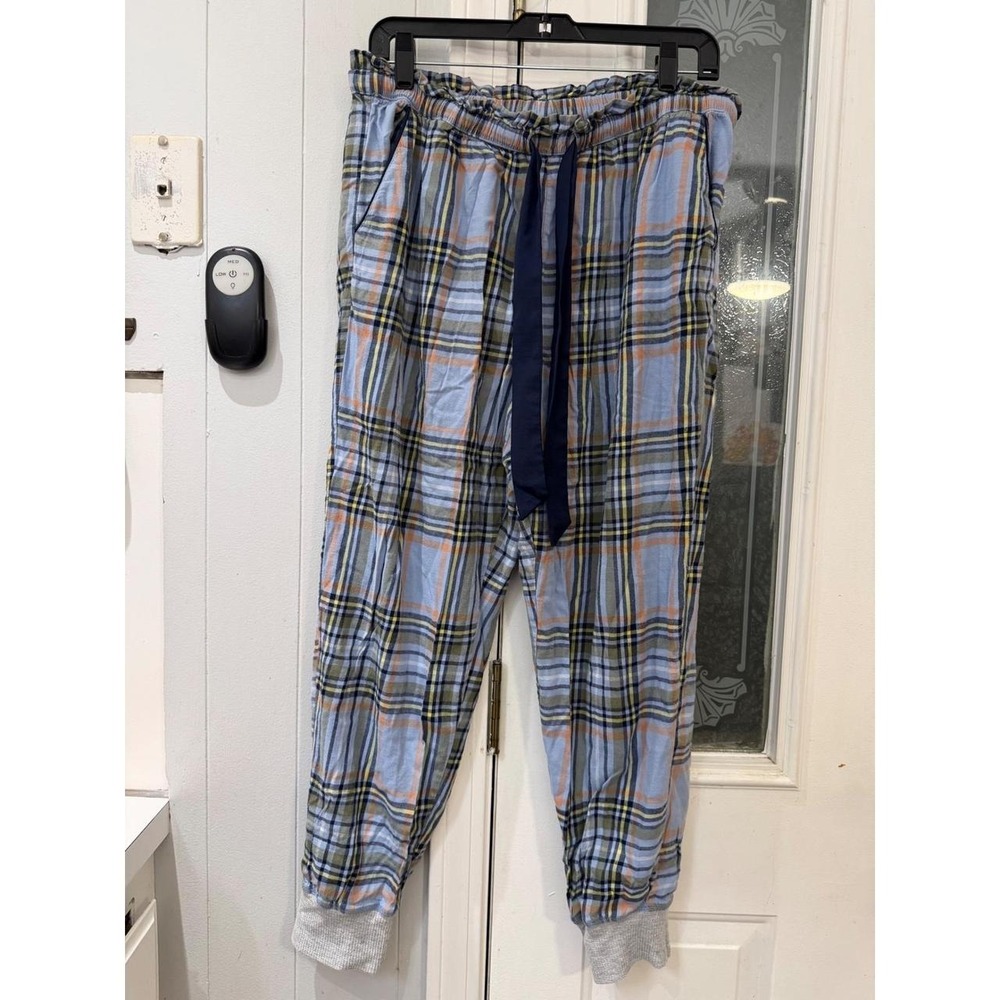 Aerie Plaid Pajama Jogger Pants Set of 2 Brown Blue L NWT - Picture 8 of 8